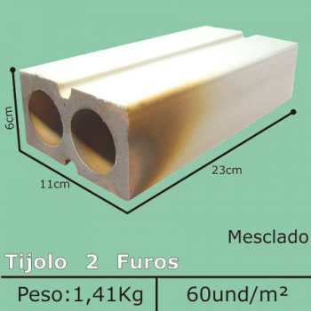 Tijolo a vista  branco 2 furos Mesclado